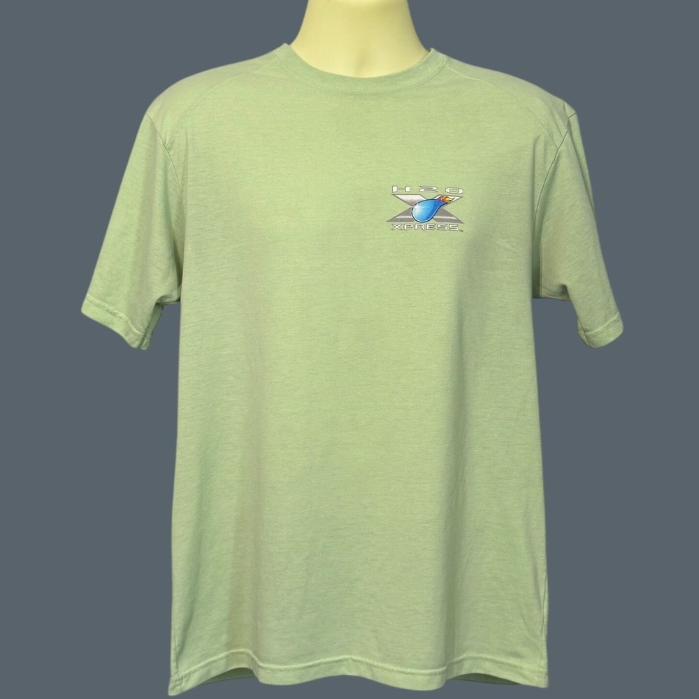 H2O Xpress Mens Large Fishing Shirt Green Bass Graphic Moisture Wicking T-Shirt